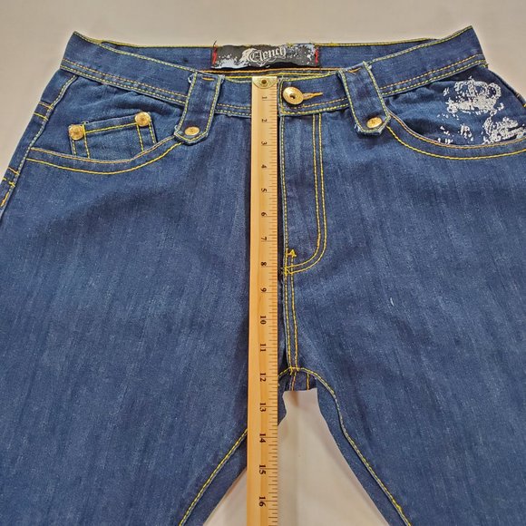 Clench Jeans Mens 36x32 Blue Denim Baggy Straight Leg Patchwork Grunge Vintage - Picture 14 of 16